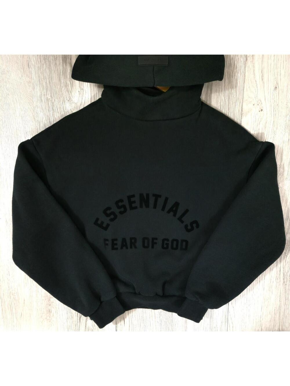 Womens Essential Fear Of God Long Sleeve Pullover Jet Black Hoodie Size S-Xs #12
